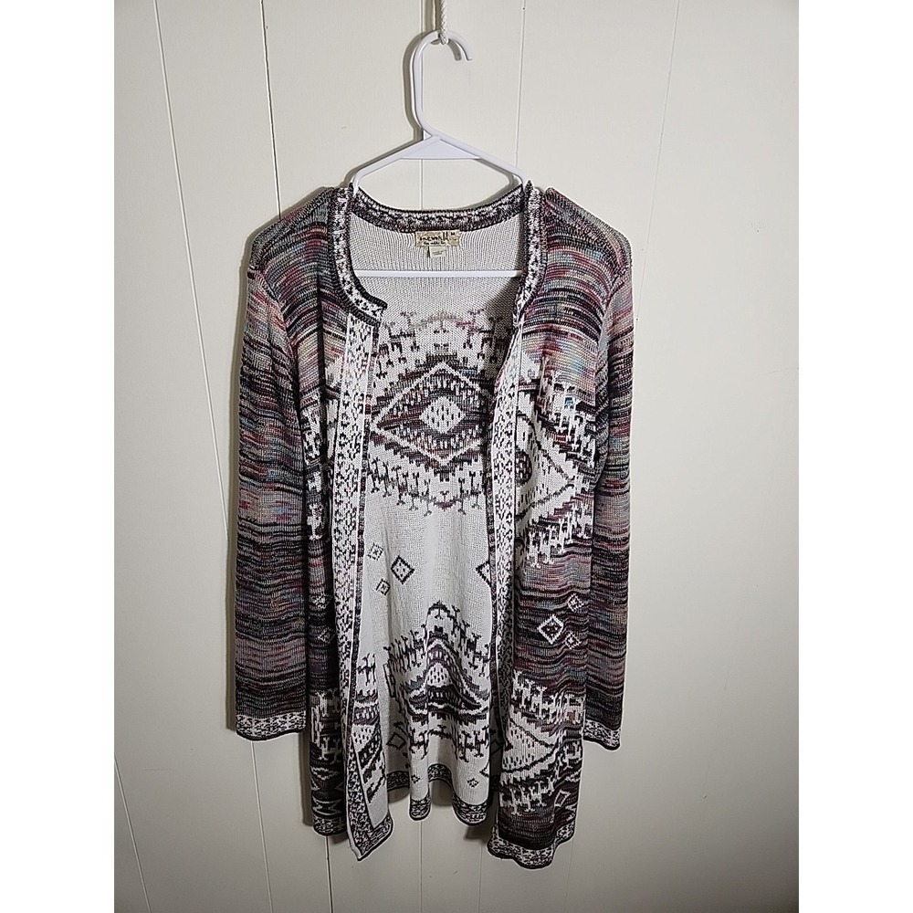 One World Women's Cardigan Aztec Print Multicolor Sz Med